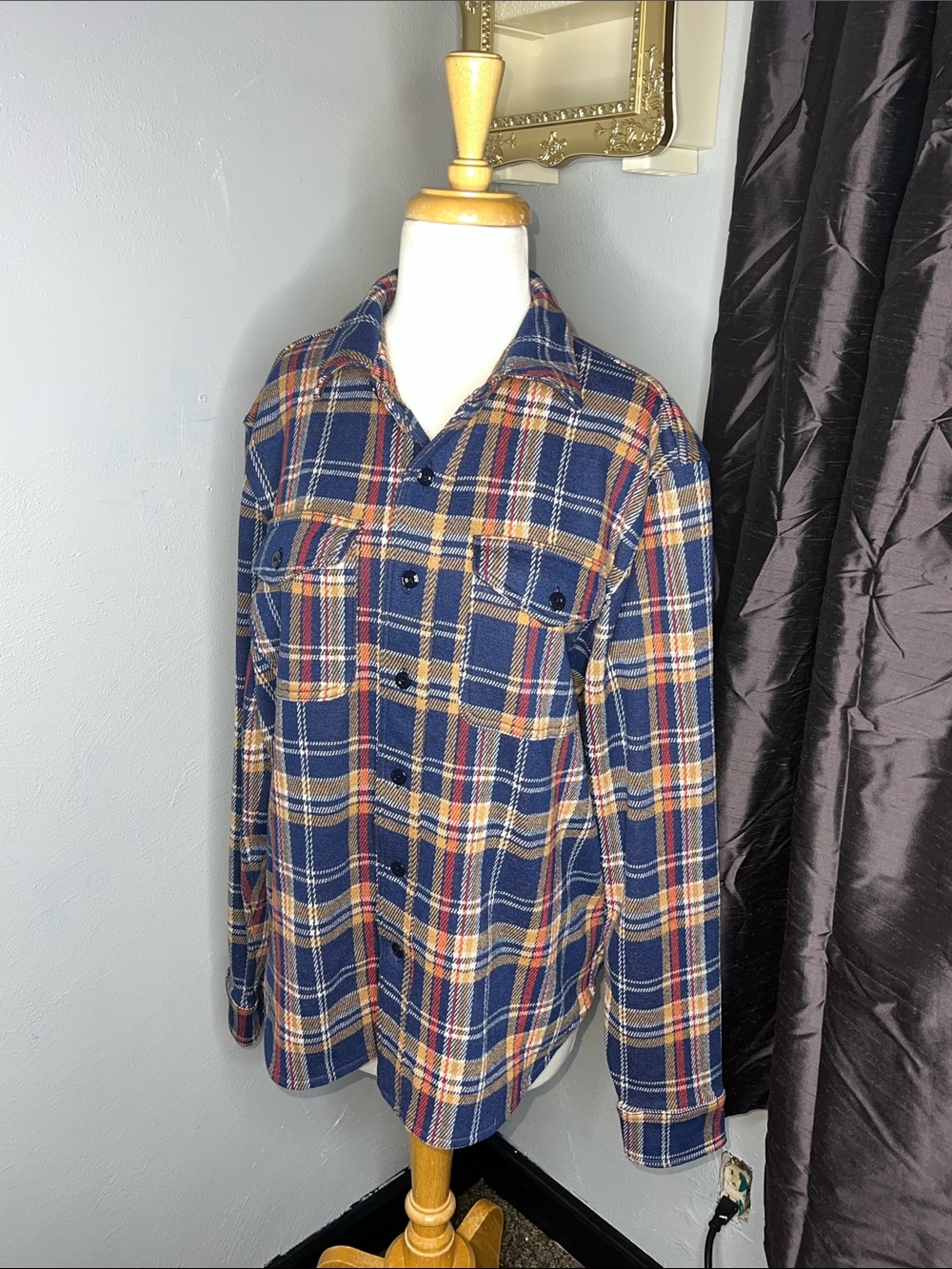 J.Crew Navy Plaid Button-Up Shirt - Classic Flannel Look Knit for J.Crew